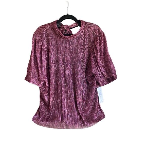 NWT Nordstrom Short Sleeve Pink Metallic Blouse with tie behind Neck. Size XXL - Picture 2 of 8